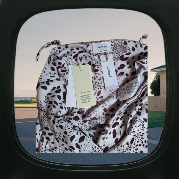 NWOT aritzia wilfred beige chocolate brown printed only dress - Picture 2 of 3